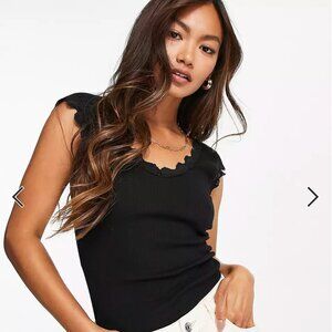 River Island lace trim scoop neck and back top regular length size 8